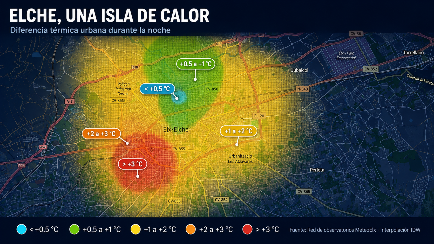 Mapa de l’illa de calor urbana d’Elx